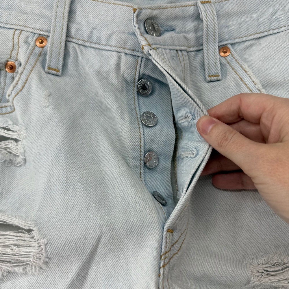 Levis 501 Original Denim Shorts Womens 28 Light Wash Distressed High Rise Button - Picture 6 of 10